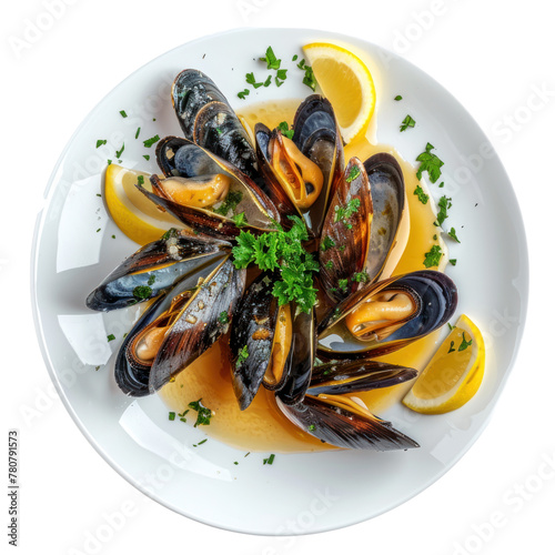 Mussels with lemon and garlic sauce. 
