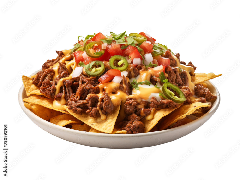 Beef Nacho Supreme isolated on transparent png background. Generative ai Beef Nacho Supreme isolated on transparent png background. Generative ai