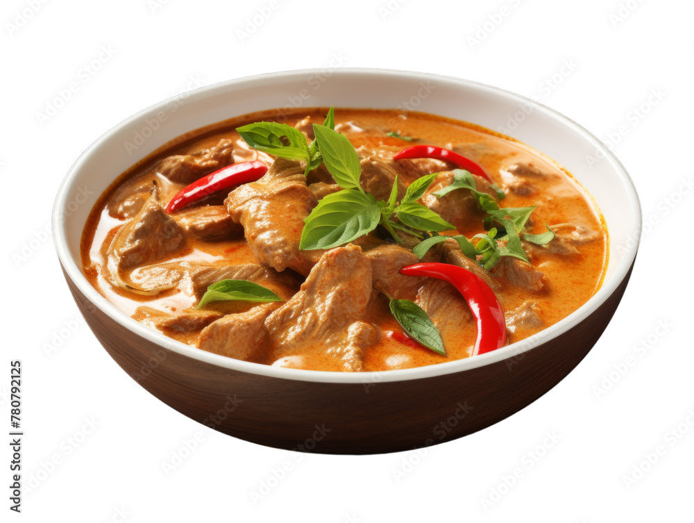 Beef Panang Curry isolated on transparent png background. Generative ai