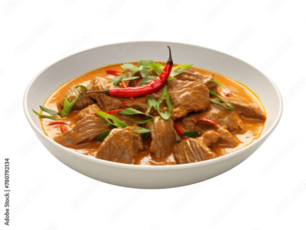 Beef Panang Curry isolated on transparent png background. Generative ai Beef Panang Curry isolated on transparent png background. Generative ai