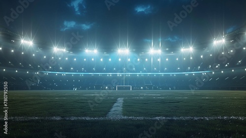 a stadium with lights and a goal post photo