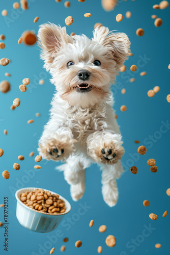 Joyful Dog Playing with Flying Kibbles photo