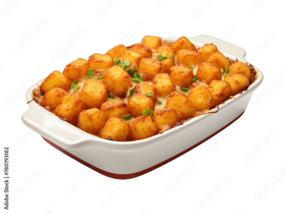 Beef Tater Tot Casserole isolated on transparent png background. Generative ai Beef Tater Tot Casserole isolated on transparent png background. Generative ai