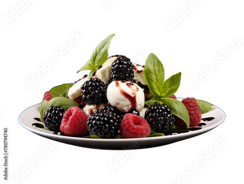 Blackberry Caprese Salad isolated on transparent png background. Generative ai
