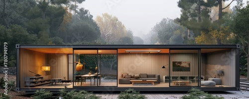 A minimalstic modern container weekend house. Eco-friendly living accommodation or holiday home