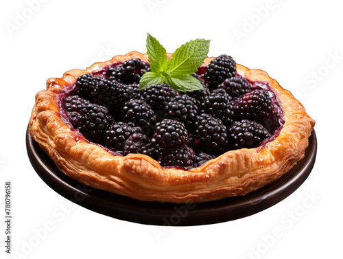 Blackberry Galette isolated on transparent png background. Generative ai