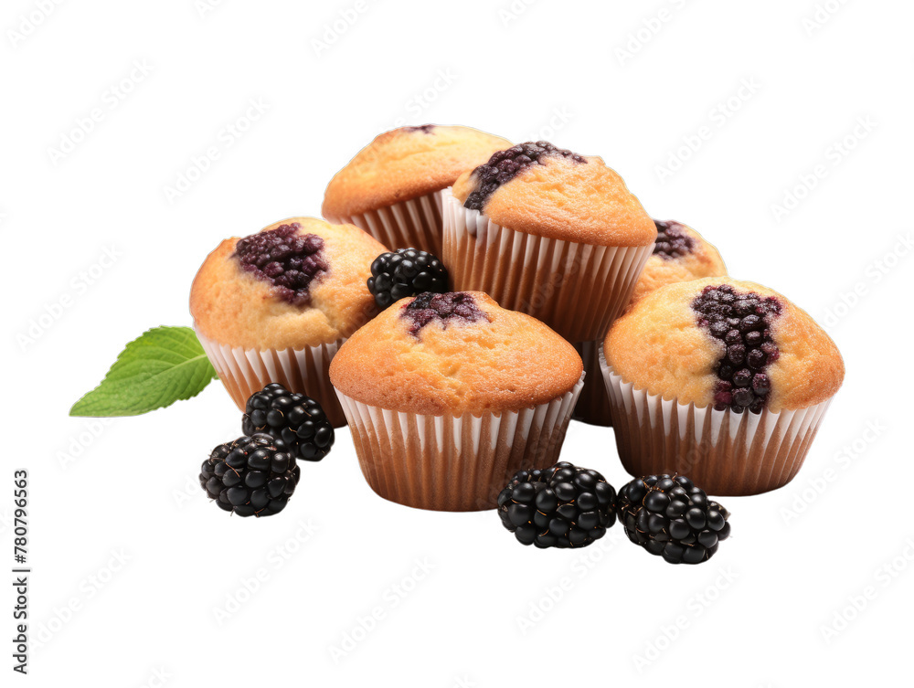 Blackberry Muffins isolated on transparent png background. Generative ai Blackberry Muffins isolated on transparent png background. Generative ai