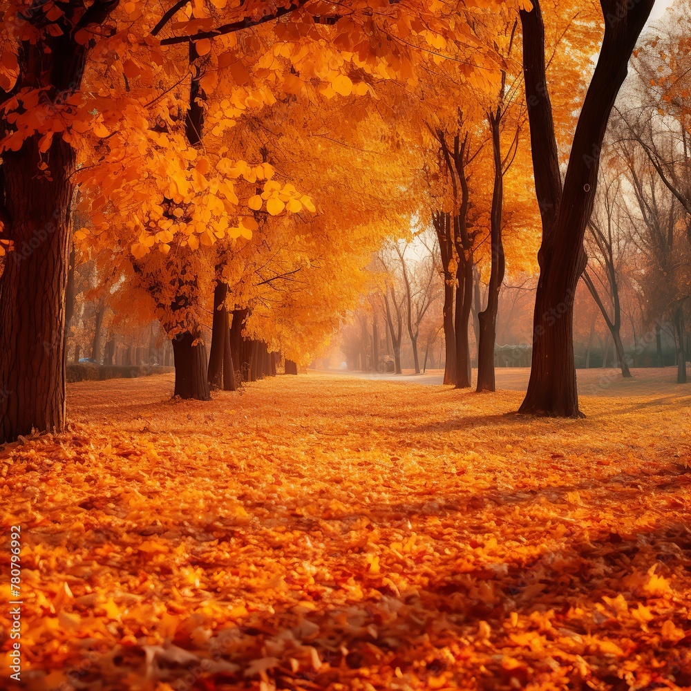 illustration of Beautiful autumn landscape with Colorful foliage, Generative ai