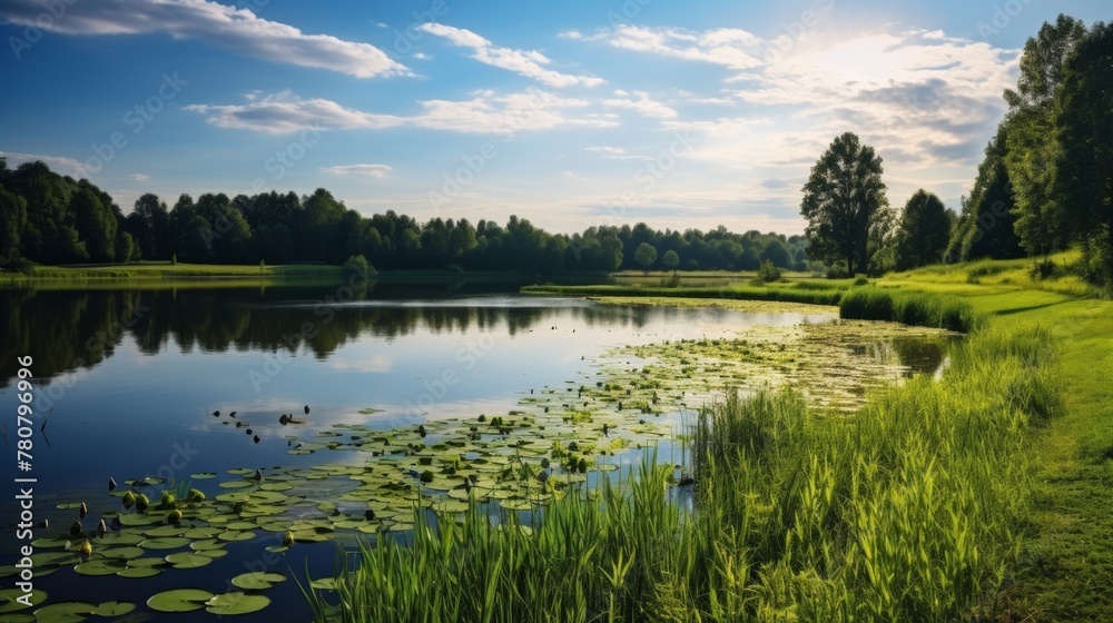 Peaceful pond basking in sunlight Peaceful pond basking in sunlight