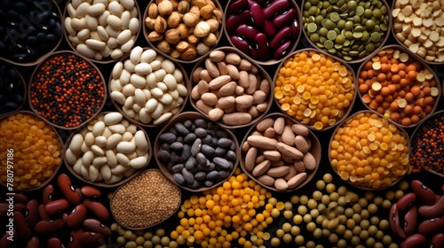 Assorted different types of beans and cereals grains. Set of indispensable sources of protein for a healthy lifestyle. Quality food. Healthy eating concept