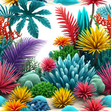 marine landscape tropical colorful plants ocean bottom nature, 3d-render isolated on white backdrop, generative AI