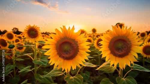 Field of upright sunflowers under the sun © stocksbyrs