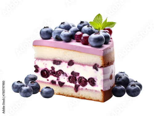Blueberry Cake isolated on transparent png background. Generative ai