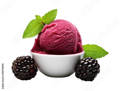 Blackberry Sorbet isolated on transparent png background. Generative ai