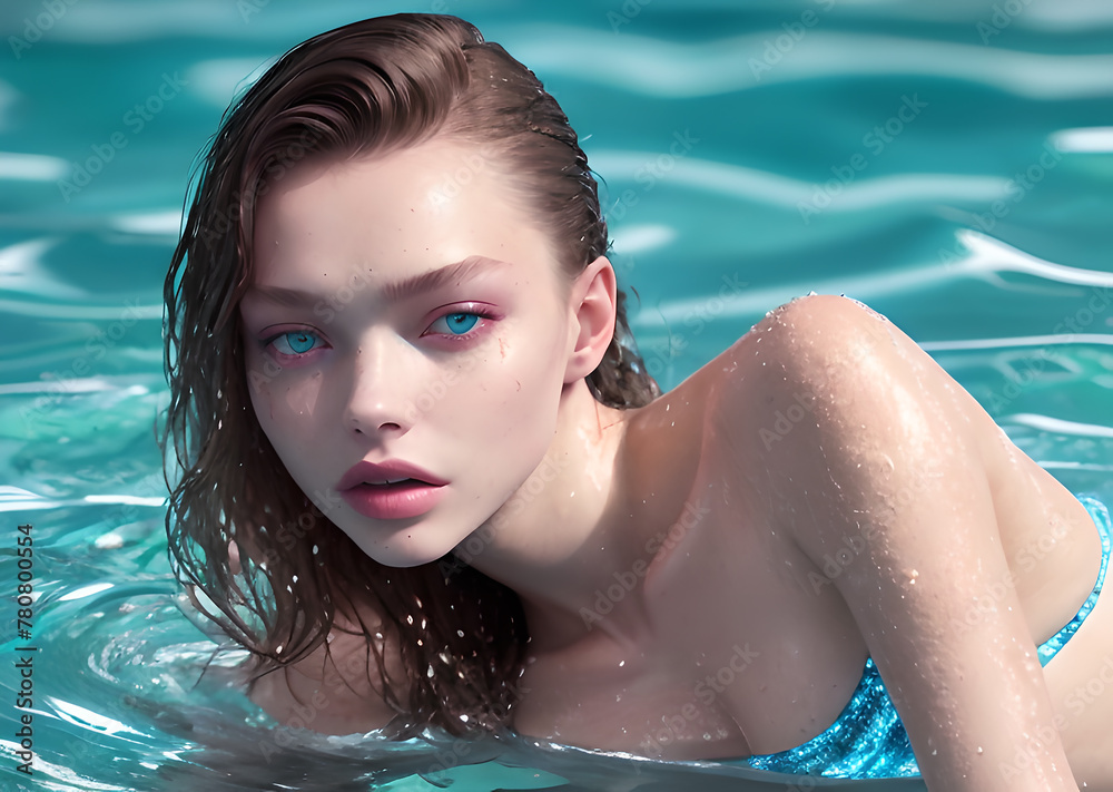 Portrait of a girl against the backdrop of sea waves, Generative AI Portrait of a girl against the backdrop of sea waves, Generative AI