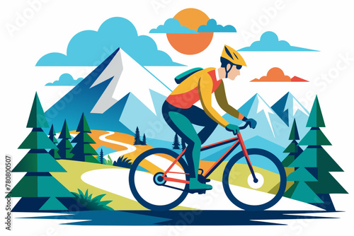 Mountain biker in the mountains vector illustration on white background