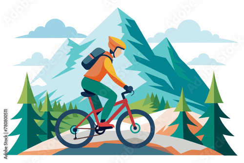 Mountain biker in the mountains vector illustration on white background