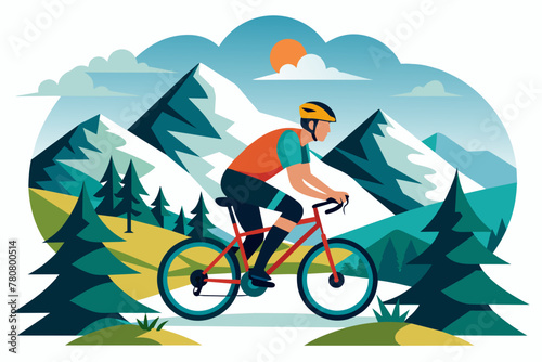 Mountain biker in the mountains vector illustration on white background