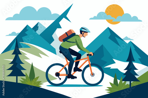 Mountain biker in the mountains vector illustration on white background