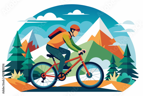 Mountain biker in the mountains vector illustration on white background