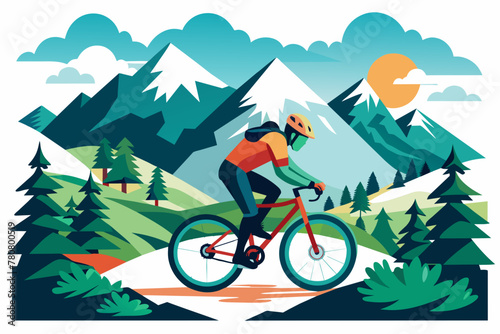 Mountain biker in the mountains vector illustration on white background