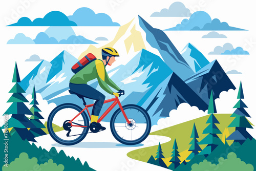 Mountain biker in the mountains vector illustration on white background