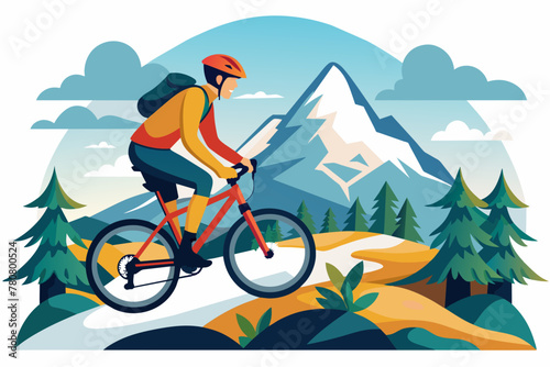 Mountain biker in the mountains vector illustration on white background