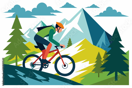 Mountain biker in the mountains vector illustration on white background