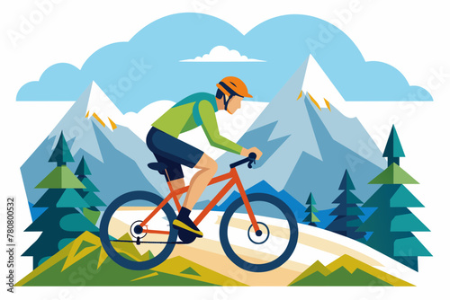 Mountain biker in the mountains vector illustration on white background
