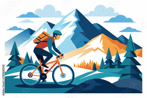 Mountain biker in the mountains vector illustration on white background