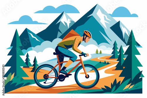 Mountain biker in the mountains vector illustration on white background