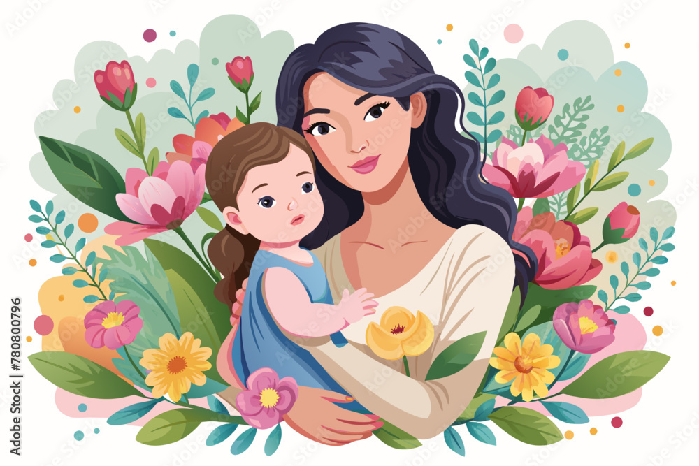 mother day illustration watercolor mother and baby flowers mother day illustration watercolor mother and baby flowers