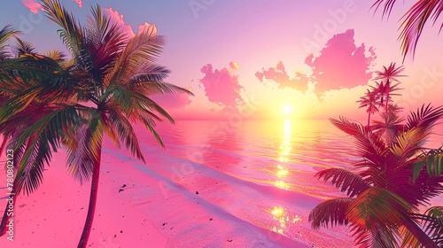 beautiful beach, warm colors, soft light, digital art © Tatiana