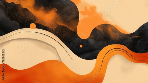 Abstract Japanese inspired wave pattern in vibrant orange and black. Modern decoration and textile design.