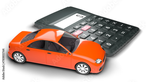 car on calculator, car purchase, tax payment, car insurance payment, illustration