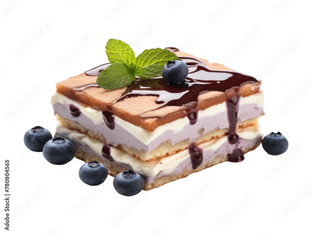 Blueberry Tiramisu isolated on transparent png background. Generative ai Blueberry Tiramisu isolated on transparent png background. Generative ai