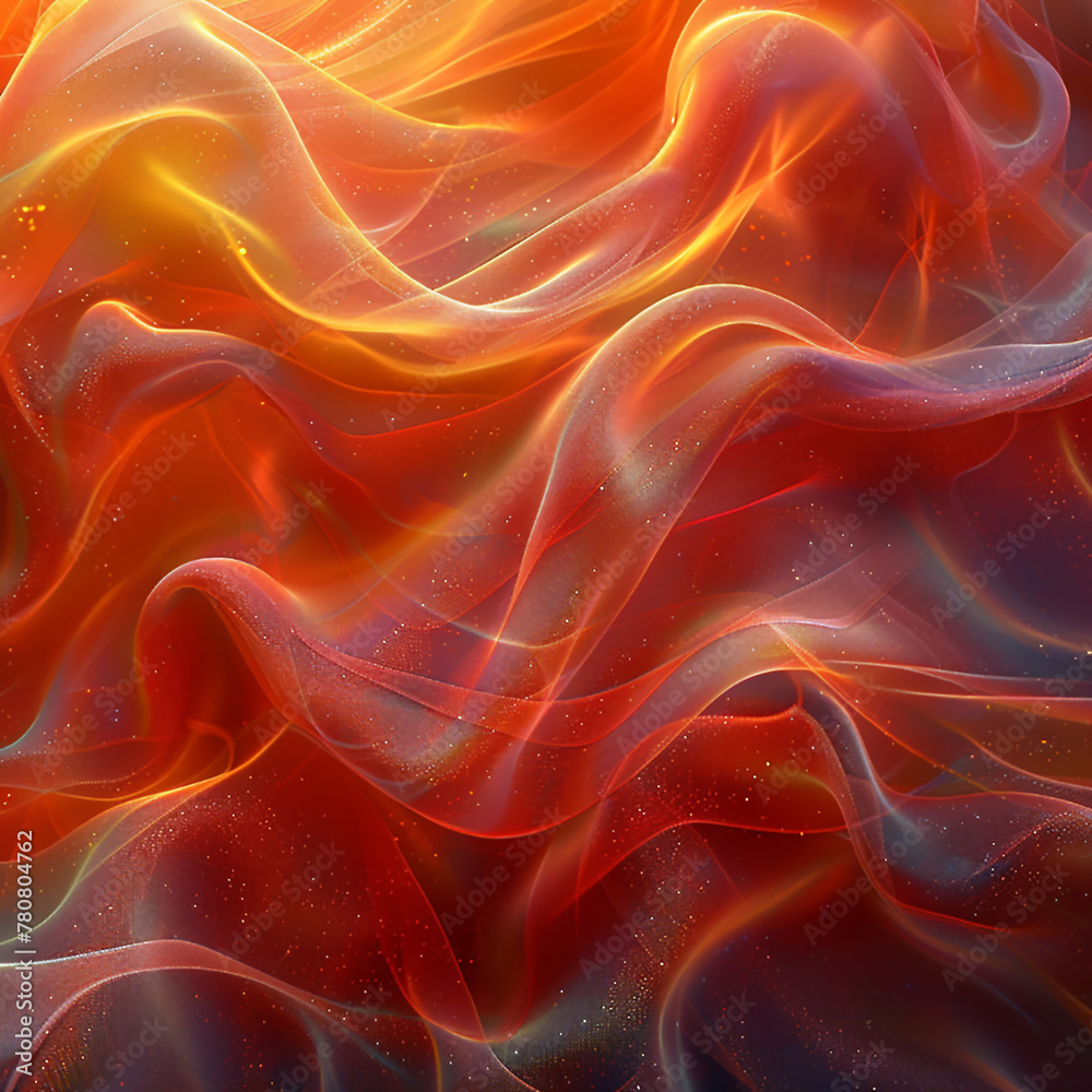 Obraz premium Digital art composition on an abstract background with swirling waves of red and yellow, reminiscent of flowing fabric.