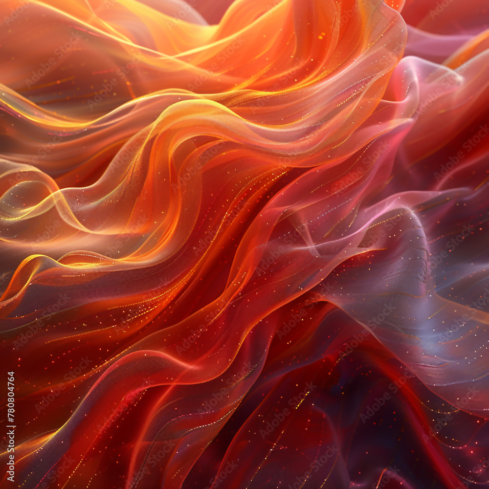 Digital art composition on an abstract background with swirling waves of red and yellow, reminiscent of flowing fabric. Digital art composition on an abstract background with swirling waves of red and yellow, reminiscent of flowing fabric.