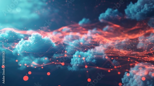 Technology networking and digital communication in business with cloud computing concept web storage for data global social media ai server online binary illustration background modern futuristic © Mentari