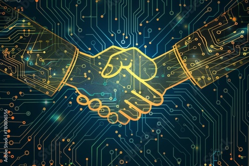 Business Partners Handshake Over Circuit Board