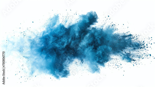 Blue powder explosion isolated on white. Abstract dust explosion on white background. freeze motion of green powder splash. For holidays and festivals. photo