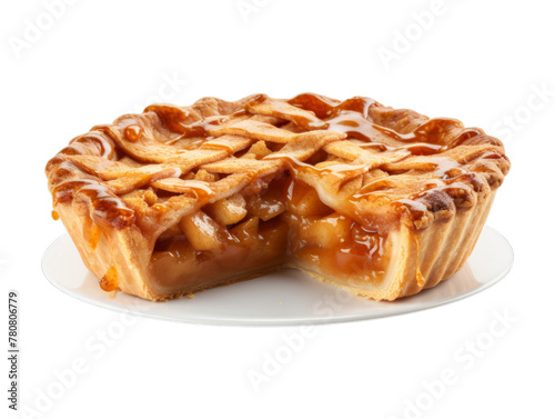 Caramel Apple Pie isolated on transparent png background. Generative ai