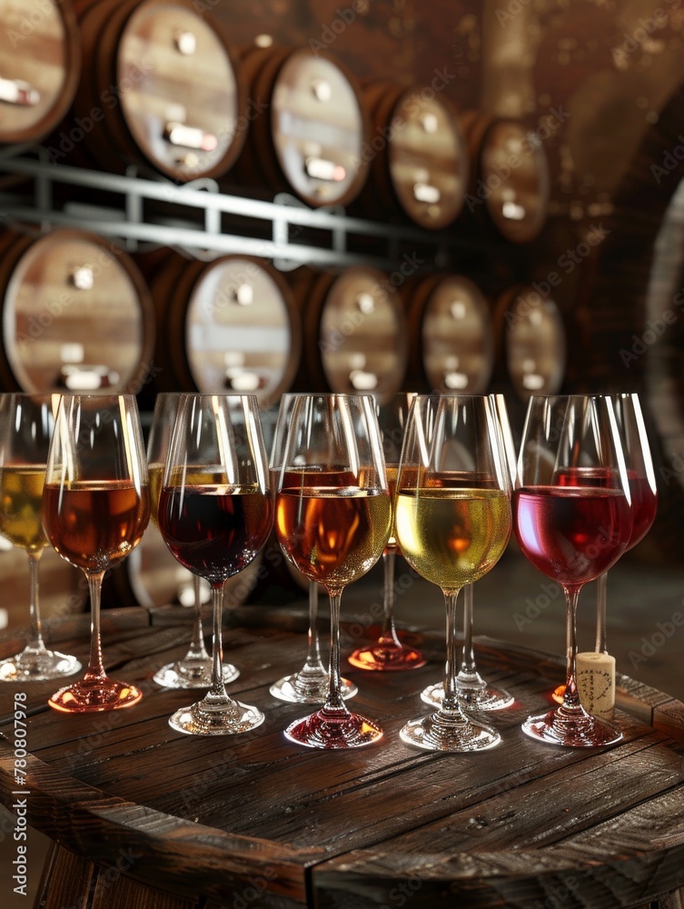 Array of Wine Glasses on Table Array of Wine Glasses on Table