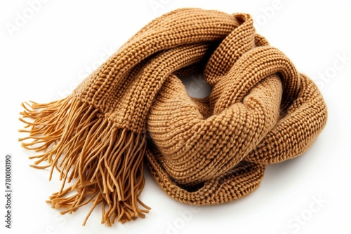 Elegant warm brown knitted scarf on white