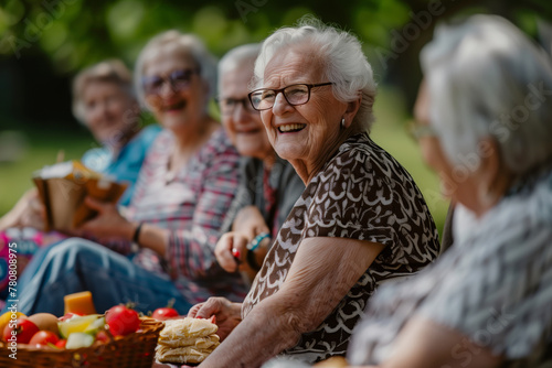 Elderly women enjoying a picnic together