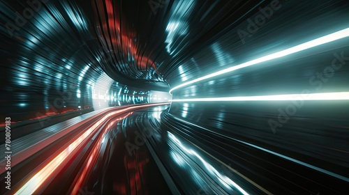 Speed of light: Hyper-realistic POV through illuminated tunnel, elegant and dynamic. Experience the thrill of the journey © pvl0707