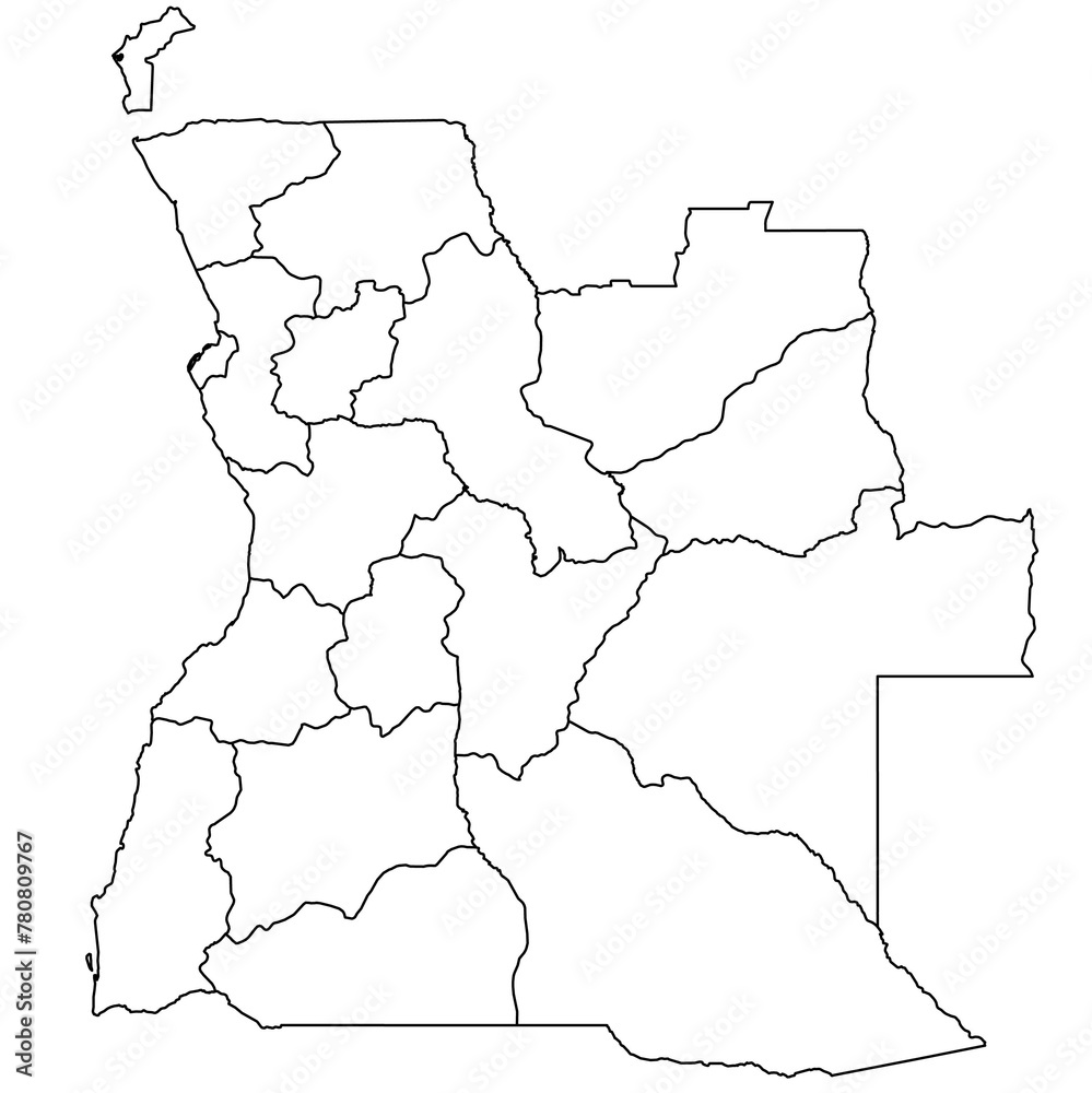 Outline of the map of Angola with regions