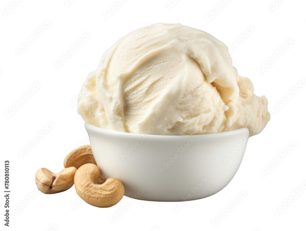 Cashew Ice Cream isolated on transparent png background. Generative ai