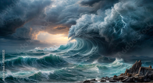 A powerful storm in the ocean