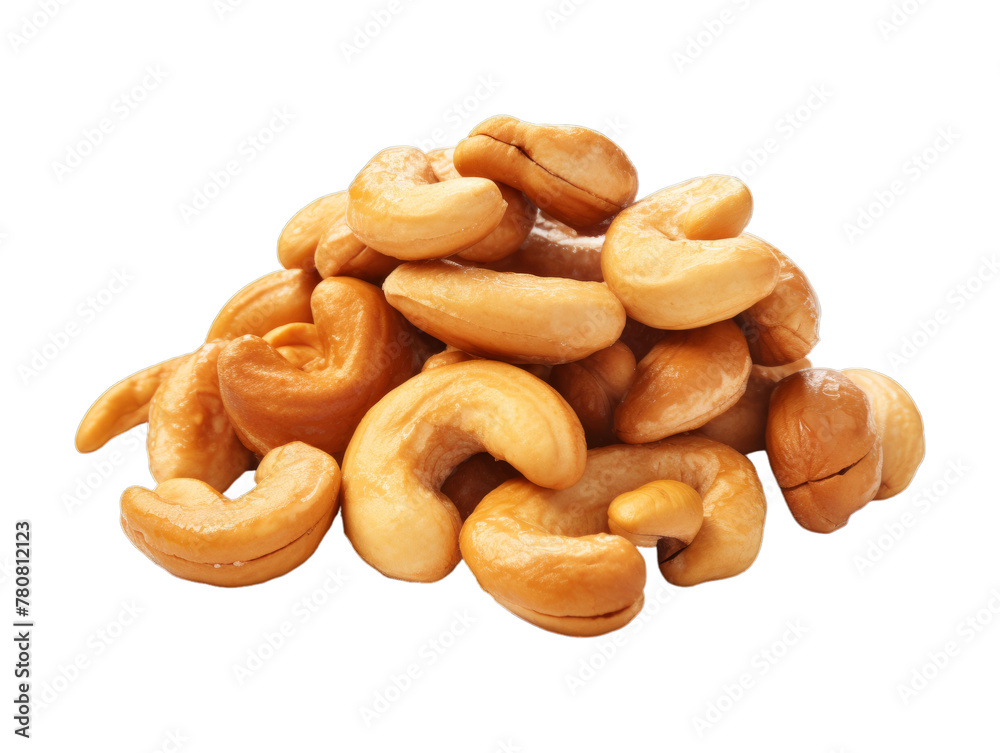 Cashew Clusters isolated on transparent png background. Generative ai